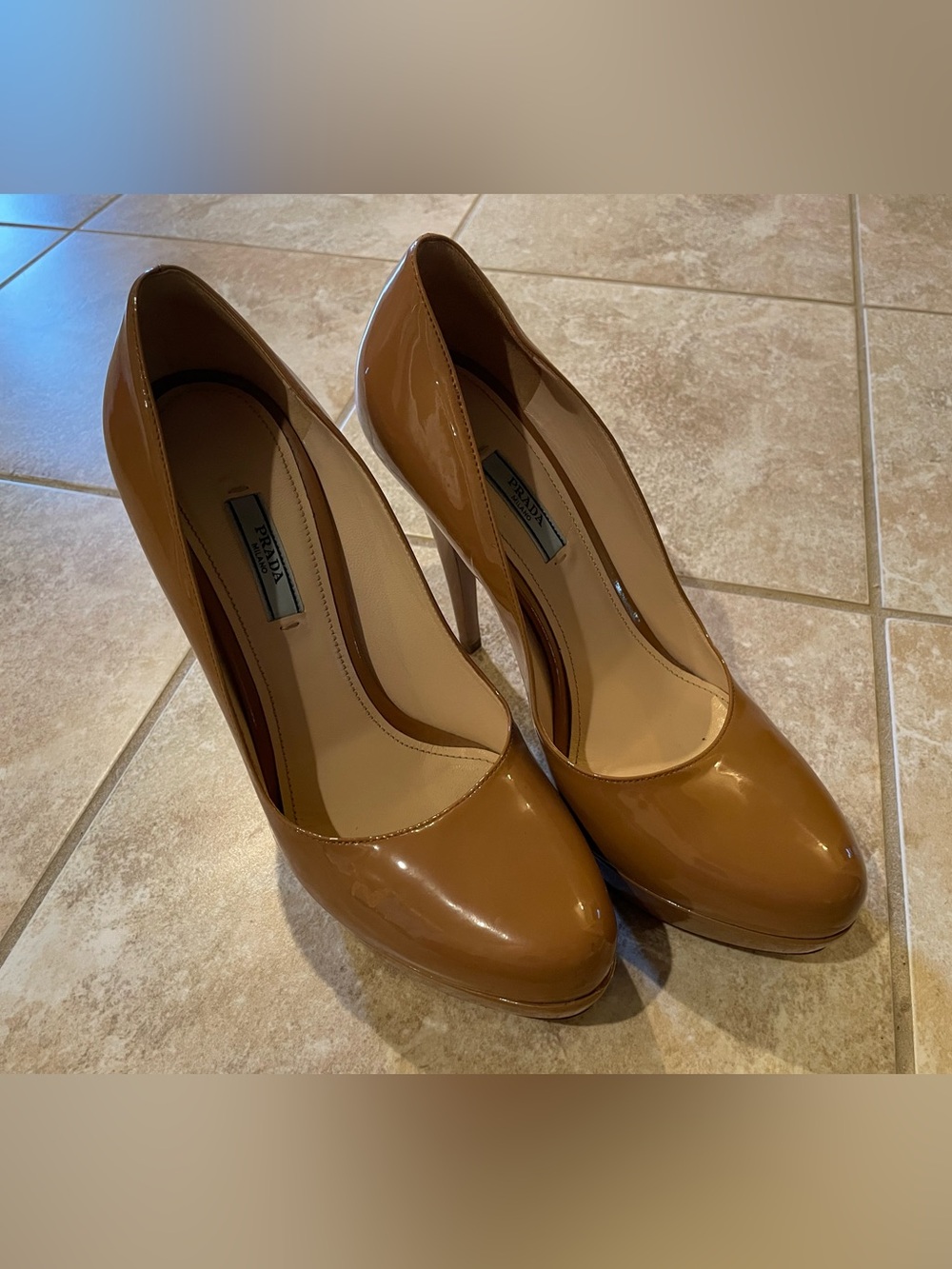 Prada Beige Patent Leather Platform